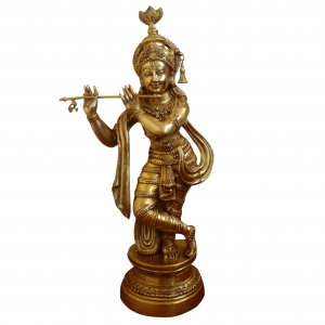 Premium Brass Krishna Murti | Spiritual Idol for Living Room and Temple | Brass Krishna Murti ( Yellow, 37 inch)