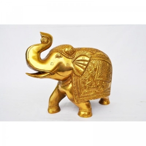 Brass Elephant Showpiece | Unique Decor for Living Room and Office | Brass Elephant Figurine ( Yellow, 10 inch)