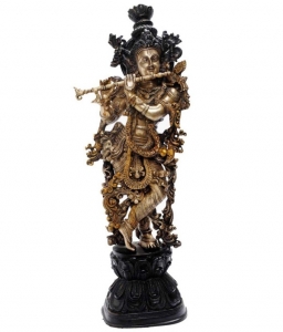 Handcrafted Brass Krishna Idol |  Elegant Spiritual Decor for Home | Brass Krishna Murti ( Yellow, 29 inch)