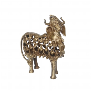 Brass Nandi Figurine | Traditional Spiritual Symbol for Elegant Home Decor | Premium Brass Nandi Idol ( Brown, 9 inch)