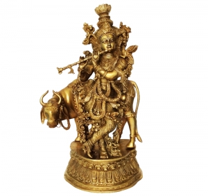 Hand Carved Lord Krishna Statue Made By Brass