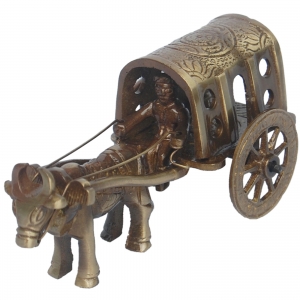 Traditional Brass Bull Cart Showpiece |  A Heritage Touch for Your Home |  Brass Bull Cart Showpiece ( Brown, 4 inch)
