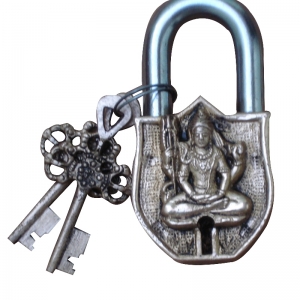 Shiva Engraved Brass Padlock | Powerful Symbol for Home Safety | Brass Shiva Design Padlock | ( Black, 3.5 inch)