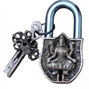 Brass Padlock with Lakshmi Engraving | Divine Home Security | Handcrafted Brass Padlock ( Black,  3.5 inch)