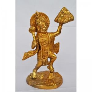 Brass Handmade Hanuman Murti | Traditional Spiritual Idol for Home and Temple | Brass Hanuman Murti ( Yellow, 9 inch)