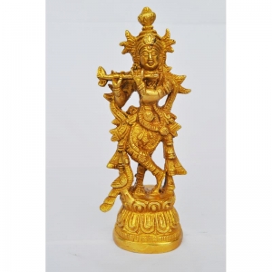 Elegant Brass Krishna Idol | Perfect for Home Decor and Spiritual Blessings | Brass Krishna Idol ( Yellow, 7 inch)
