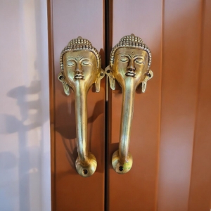 Aakrati Door Handle of Gautam Buddha Made in Brass Metal Antique Yellow Finish : Unique Door Hardware Pull Handle India