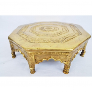 Premium Brass Chowki Stand |Perfect for Pujas and Home Décor | Elegant Brass Octagonal Chowki Stand ( Yellow, 14 inch)