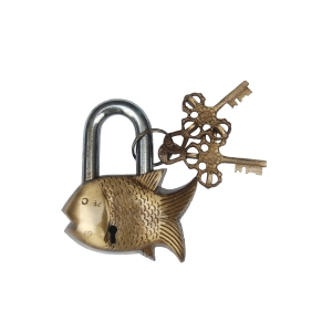 Door Pad Lock of Fish Figure Made of Brass by Aakrati