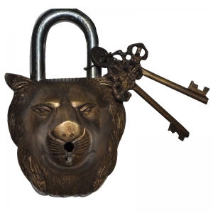 Antique Brass Lion Padlock | Handcrafted Security for Royal Homes | Luxury Brass Padlock ( Brown, 5.2 inch)