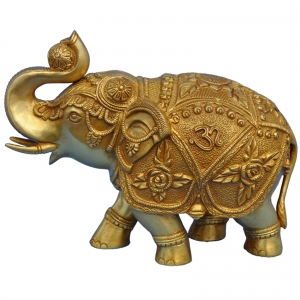 Handmade Brass Elephant Sculpture |  A Beautiful Addition to Your Home Decor | Traditional Brass Elephant Figurine ( Yellow, 7 inch)