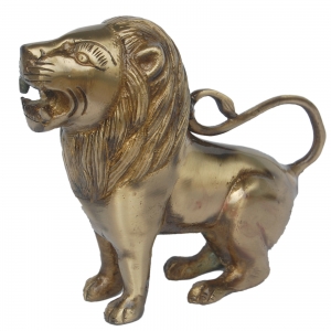 Antique Brass Lion Sculpture | Majestic Antique Piece to Elevate Your Home Decor | Vintage Brass Lion Statue ( Yellow, 7 inch)