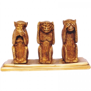 Handcrafted Brass Monkey Figurines |  Stylish and Playful Decorative Piece for Your Home | Brass Monkey Statue Set ( Yellow, 7 inch)