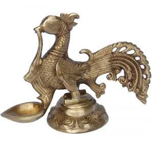 Traditional Brass Bird Shape Diya | Perfect for Diwali & Pooja Decoration | Brass Religious Handmade Diya ( Yellow, 9 inch)