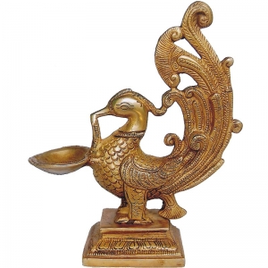 Elegant Brass Bird Diya | A Divine Addition to Your Festival Décor | Divine Bird-Shaped Brass Diya ( Yellow, 8 inch)