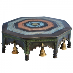 Brass Chowki for Pooja |  Ideal for Home Temple | Premium Brass Pooja Chowki for Daily Worship ( Brown, 14 inch)