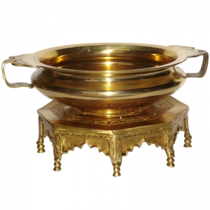 Brass Urli Showpiece | Floating Serenity for Your Home Temple | Brass Handmade Urli with Floating Flowers ( Yellow, 16 inch)