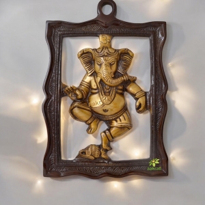 Divine Brass Ganesha Wall Hanging | Elevate Your Home with Blessings | Ganesha Wall Décor ( Yellow, 9 inch)