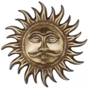 Brass Sun Face Wall Hanging Showpiece |  A Symbol of Light and Positivity | Sun Face Brass Wall Hanging ( Brown, 7 inch)