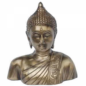 Handcrafted Brass Buddha Bust Statue |  Perfect Home Accent for Inner Peace | Antique Brass Buddha Head Idol ( Brown, 6 inch)