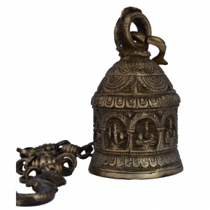 Brass Hanging Bell with Asht Laxmi |  Sacred Decor for Home and Temple Worship | Brass Asht Laxmi Ghanta Bell ( Black, 6 inch)