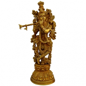 Aakrati Lord Krishna Living Room Decorative Brass Satue Yellow