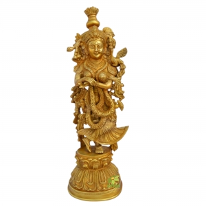 Brass Radha Murti | Aesthetic Home Decor for Devotion and Love | Handmade Brass Radha Murti   ( Yellow, 20 inch)