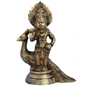 Brass Murugan Kartikeya Idol | Spiritual Symbol of Strength and Blessings | Handmade Brass Kartikeya Murti ( Brown, 7 inch)