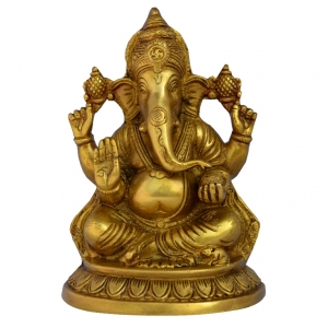 Handmade Brass Ganesha Idol | Elegant and Sacred Temple Decor | Premium Brass Ganesha Murti ( Yellow, 8 inch)