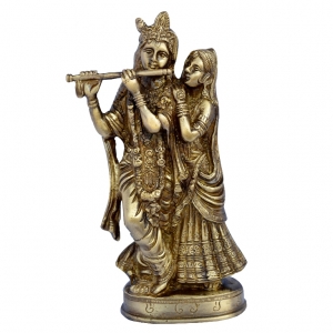 Brass Radha Krishna Pair Idol | Antique Finish for Sacred Home Decor and Blessings | Antique Brass Radha Krishna Pair ( Brown, 8.5 inch)