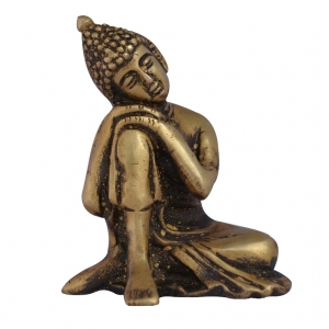 Brass Buddha in Peaceful Pose | Ideal Gift for Serenity | Handcrafted Brass Buddha Statue for Meditation and Calm ( Brown, 4 inch)