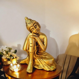 Elegant Brass Buddha Showpiece |  Symbol of Peace, Harmony, and Spiritual Enlightenment | Handmade Brass Buddha Idol ( Yellow, 4 inch)