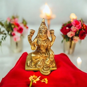 Brass Mini Lakshmi Statue | A Perfect Gift for Prosperity | Elegant Brass Lakshmi Murti ( Yellow, 3.1 inch)