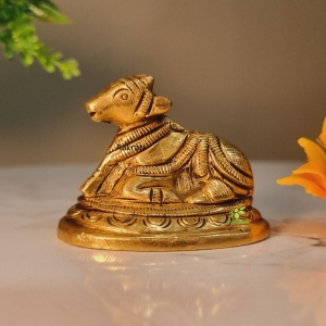 Brass Nandi Statue | Sacred Blessings of Lord Shiva for Your Home | Divine Brass Nandi Figurine ( Yellow, 2 inch)