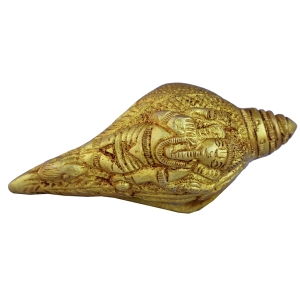 Brass Shankh Showpiece | Ideal for Pooja, Meditation, and Home Blessings | Traditional Brass Shankh ( Yellow, 3.5 inch)