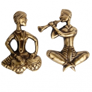 Handcrafted Brass Musician Wall Sculpture | Unique Human Idol Set for Home Decoration | Brass Wall Hanging Human Statue ( Brown, 8.5 inch)