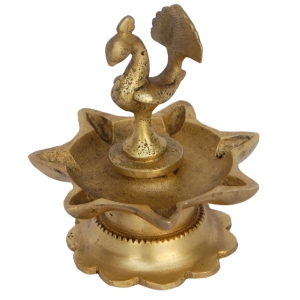 Handcrafted Brass Peacock Diya | Ideal for Housewarming and Pooja | Peacock Shape Brass Deepam ( Yellow, 3.5 inch)