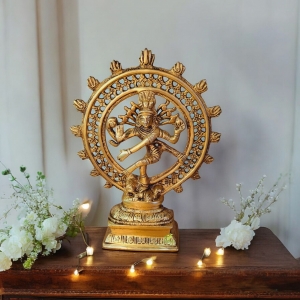Luxury Brass Nataraj Murti |  Perfect for Worship, Meditation, and Home Decor | Brass Nataraj Sculpture ( Yellow, 8 inch)