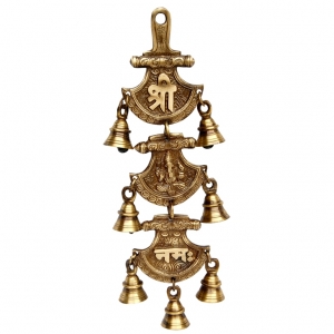 Brass Temple Wind Chime |  Spiritual Wall Decoration for Peace and Prosperity | Handcrafted Brass Religious Wall Hanging ( Brown, 11 inch)