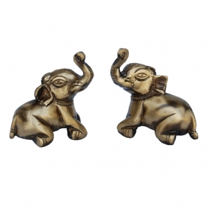 Antique Style Brass Elephant Pair |  Decorative Statues for Spiritual Homes and Gift Purposes | Traditional Brass Elephant Statue Pair ( Brown, 2.5 inch)