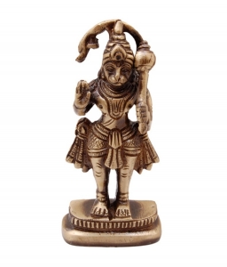 Brass Mini Hanuman Statue | Perfect for Home Temples and Spiritual Ambiance | Elegant Brass Hanuman Figurine ( Brown, 4 inch)