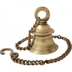 Antique Style Brass Hanging Bell |  Decorative Hanging Bell for Home & Temple with Sacred Sound | Brass Temple Bell ( Brown, 4 inch)