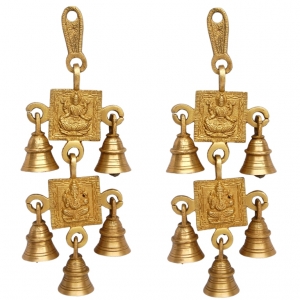 Divine Laxmi-Ganesha Engraved Brass Wind Chime | Perfect for Spiritual Spaces | Religious Brass Laxmi Ganesha Wind Chime ( Yellow, 9 inch)