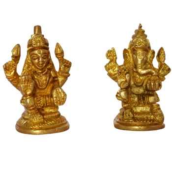 Brass Laxmi Ganesha Idol |  Blessings of Wealth, Wisdom, and Success | Traditional Brass Laxmi Ganesha Idol ( Yellow, 2 inch)