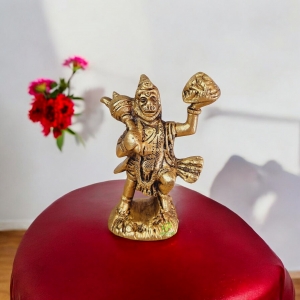 Brass Hanuman Idol | Divine Blessings of Power & Protection | Mini Brass Hanuman Idol for Temple or Home Shrine ( Yellow, 4 inch)