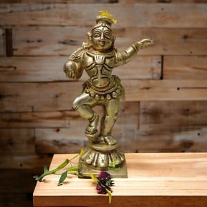 Divine Baby Krishna Idol | Blessings for Your Home and Heart | Brass Krishna Dancing Statue ( Yellow, 6 inch)