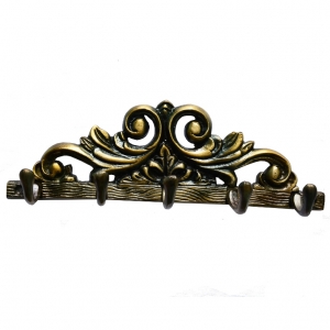 Vintage Brass Floral Wall Hanger |  Decorative Touch for Your Walls | Handcrafted Brass Floral Hanger and Hooks ( Yellow, 10 inch)