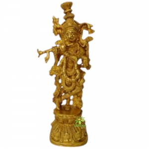 Aakrati Krishna Religious Metal Sculpture Yellow Finish - Hindu Religious Lord Statue in Brass Metal - Unique for Temple Worship and Decoration, a Decorative Fi