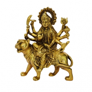 Divine Durga in Brass |  Blessings of Peace and Prosperity | Durga Mata Brass Idol ( Yellow, 5 inch)