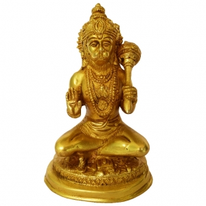 Brass Lord Hanuman Idol | A Sacred Presence for Your Home Temple | Brass Hanuman Idol for Home Temple ( Yellow, 7 inch)